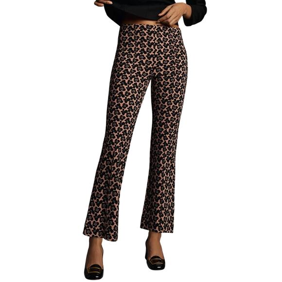 Anthropologie Maeve Brown Floral Print The Margot Kick Flare Cropped Pants Sz LP - Picture 1 of 13